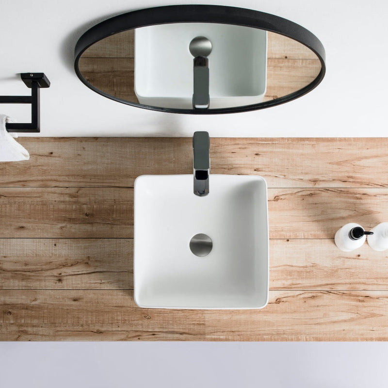 Vue de dessus vasque à poser carrée en céramique RIVA blanc mat 36,5 cm