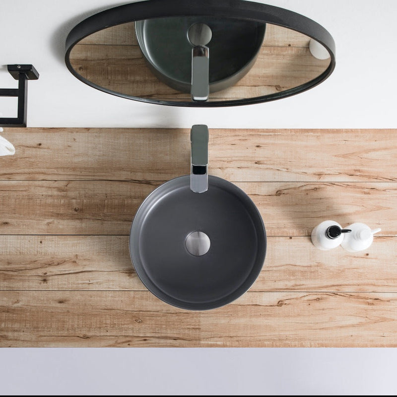 Vue de dessus vasque à poser ronde en céramique MENDOZA gris anthracite mat Ø36 cm