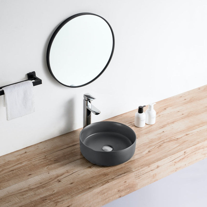 Vue de profil vasque à poser ronde en céramique MENDOZA gris anthracite mat Ø36 cm | miniature_Gris anthracite mat
