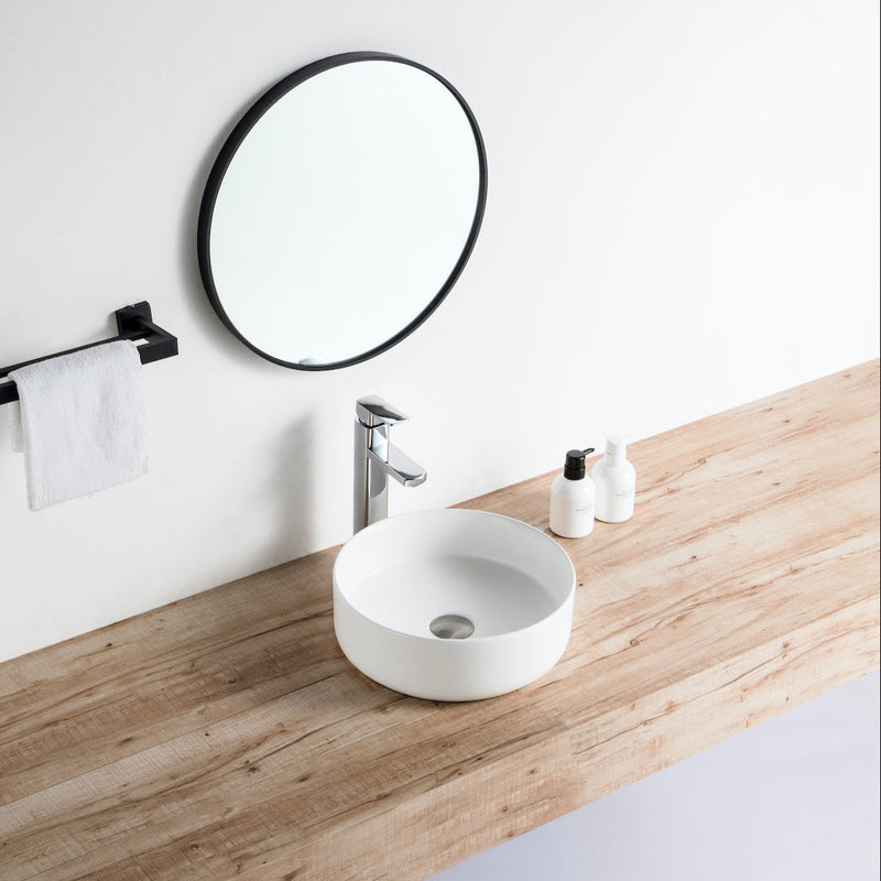 Vue de profil vasque à poser ronde en céramique MENDOZA blanc mat Ø36 cm | miniature_Blanc mat