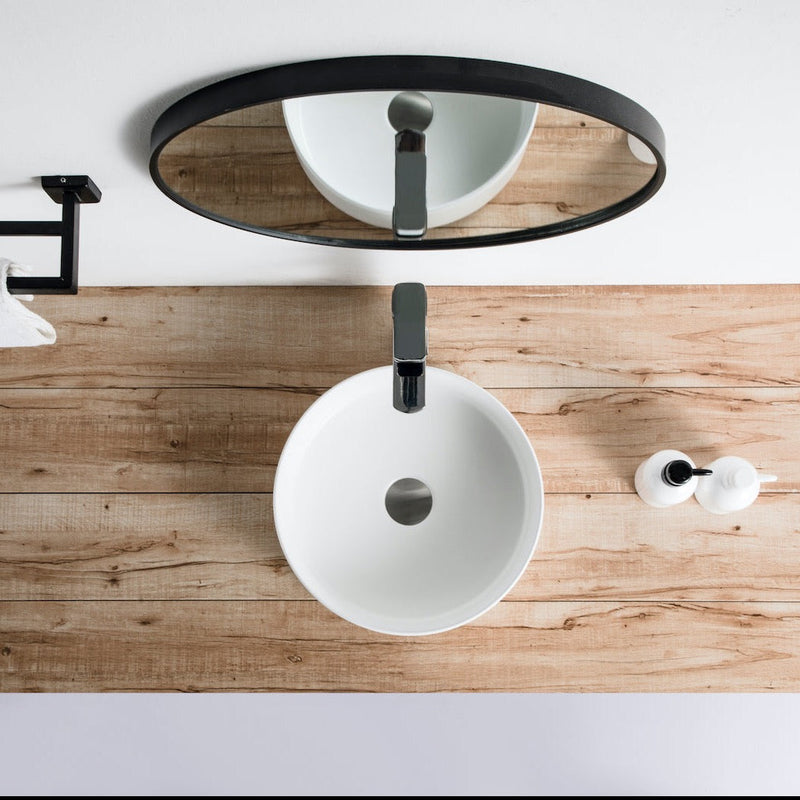 Vue de dessus vasque à poser ronde en céramique MENDOZA blanc mat Ø36 cm