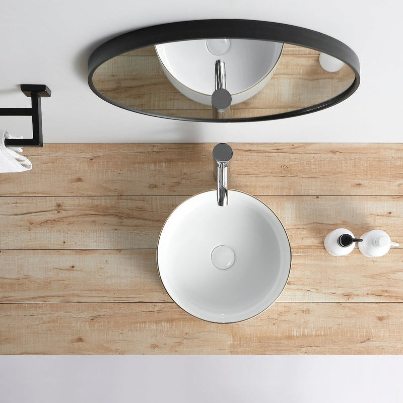 Vasque à poser ronde en céramique MENDOZA blanc mat liseré doré - Le Monde du Bain