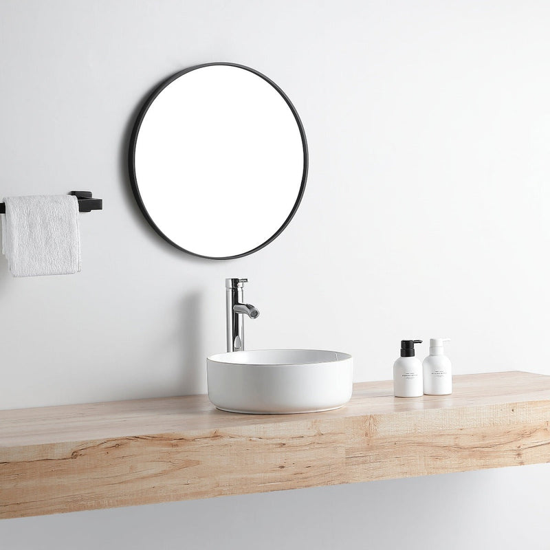 Vasque à poser ronde en céramique MENDOZA blanc mat liseré doré - Le Monde du Bain