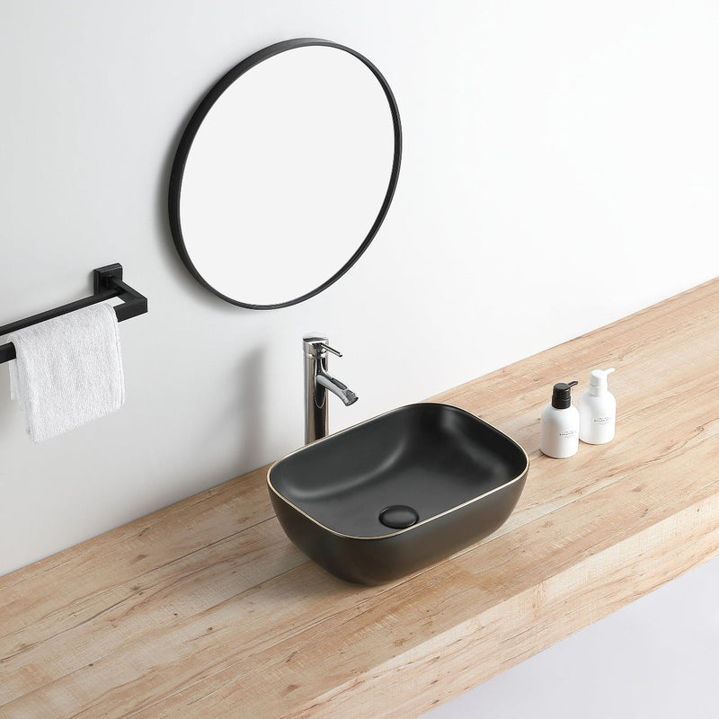 Vasque à poser en céramique CUARTO noir mat liseré doré  | miniature_Noir mat liseré doré