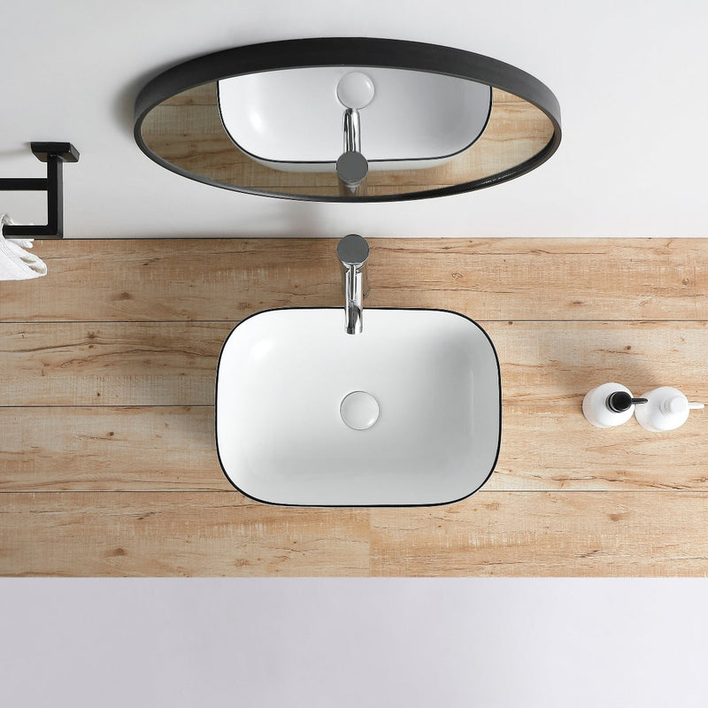 Vasque à poser en céramique CUARTO blanc liseré noir - Le Monde du Bain