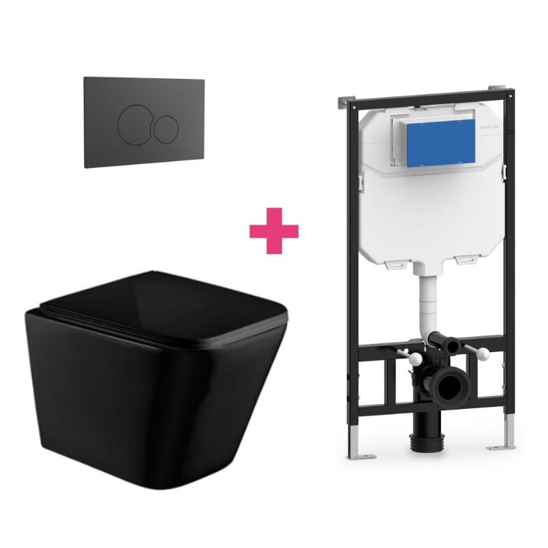 Ensemble WC suspendu PISA en céramique noir mat avec réservoir et bouton de chasse d&