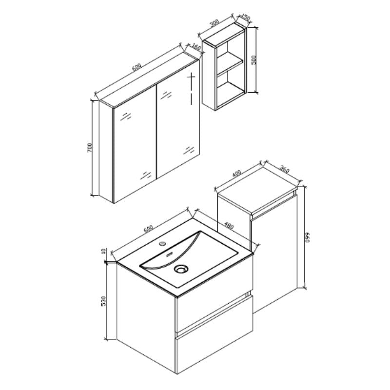 Meuble salle de bain design simple vasque SIENA largeur 60 cm, chêne clair texturé