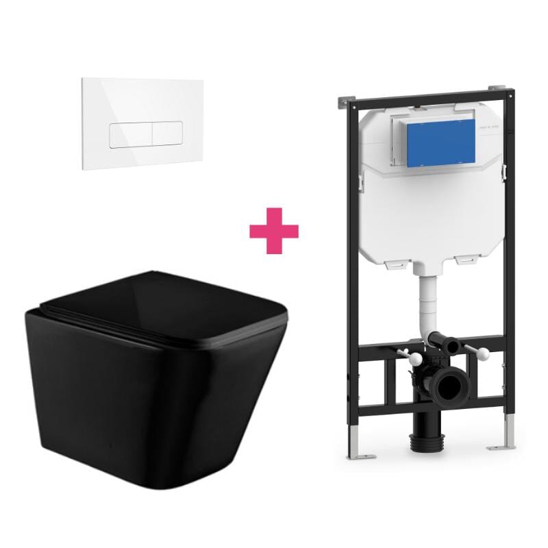 Ensemble WC suspendu PISA en céramique noir mat avec réservoir et bouton de chasse d&