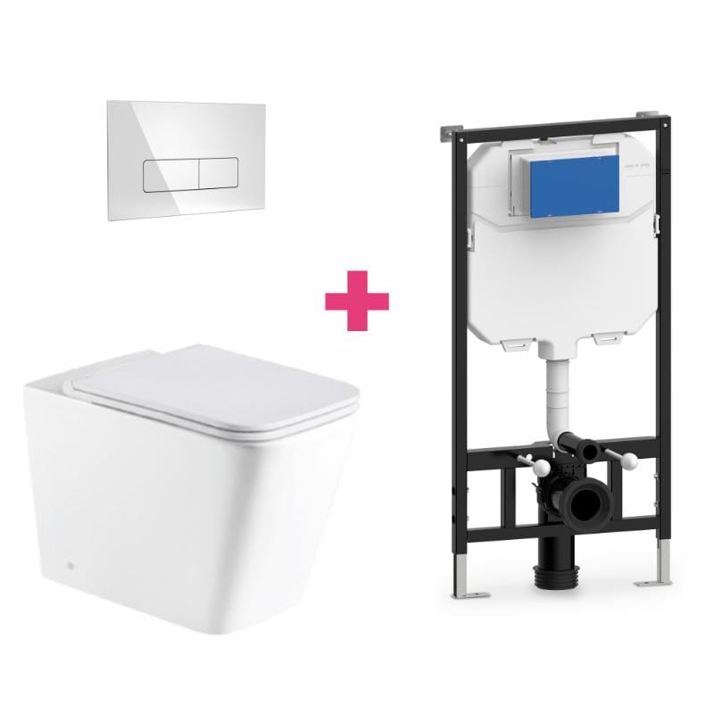 Ensemble WC suspendu PISA en céramique avec réservoir et bouton de chasse d&