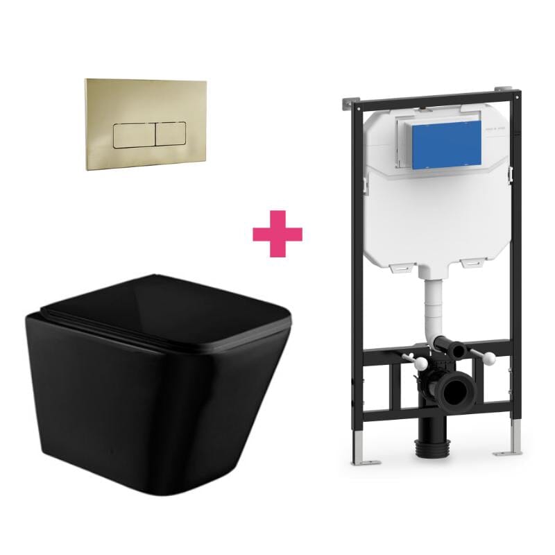 Ensemble WC suspendu PISA en céramique noir mat avec réservoir et bouton de chasse d&