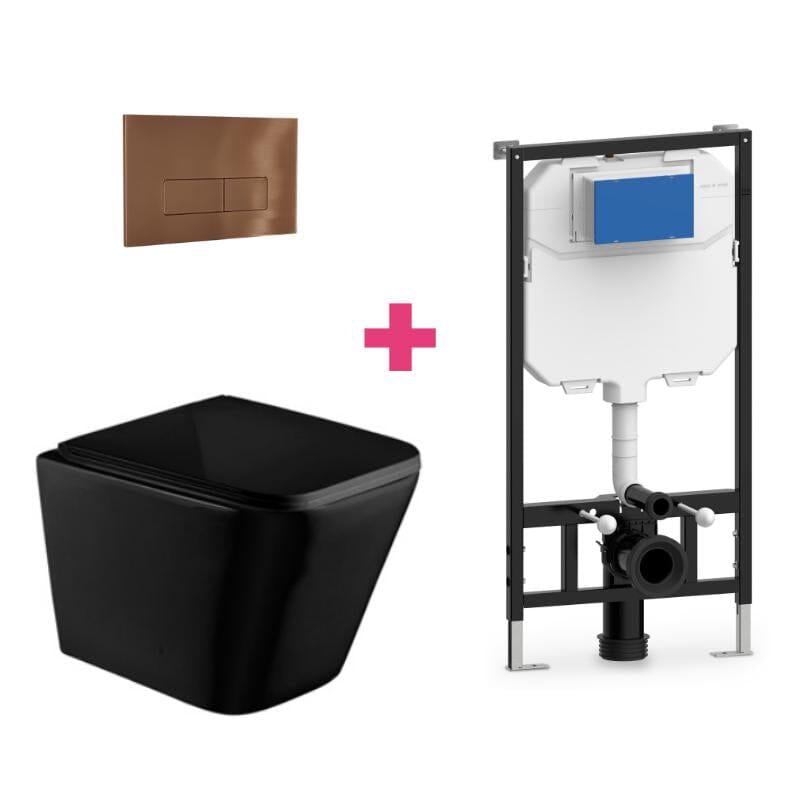 Ensemble WC suspendu PISA en céramique noir mat avec réservoir et bouton de chasse d&