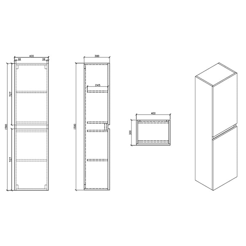 Grande armoire de rangement SIENA hauteur 150 cm, blanc laqué - Le Monde du Bain