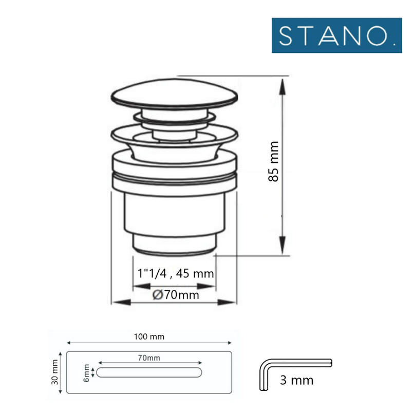 Dimensions - Bonde et cache trop-plein blanc baignoire îlot design - Le Monde du Bain