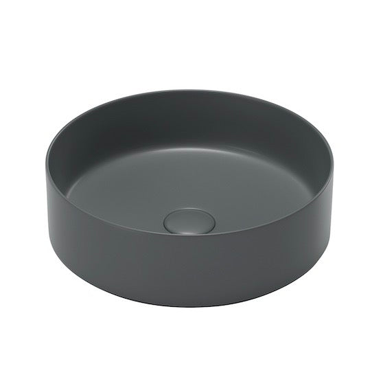 Fond blanc vasque à poser ronde en céramique MENDOZA gris anthracite mat Ø36 cm