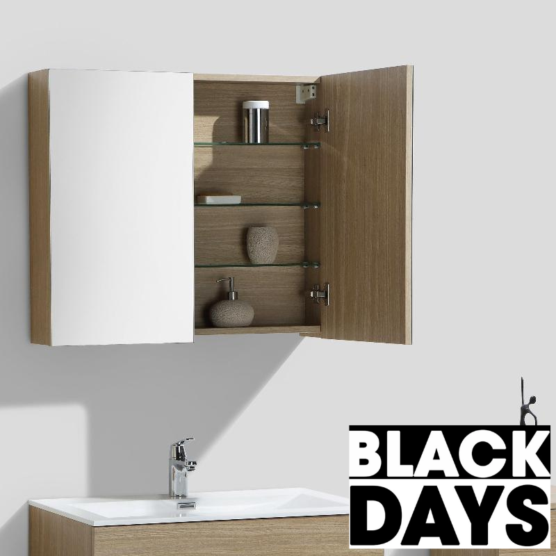Armoire de toilette bloc-miroir SIENA largeur 80 cm, chêne clair texturé