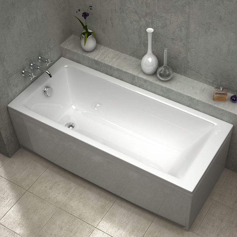 Baignoire rectangulaire encastrable BALI, blanc brillant - Avec tablier - Le Monde du Bain