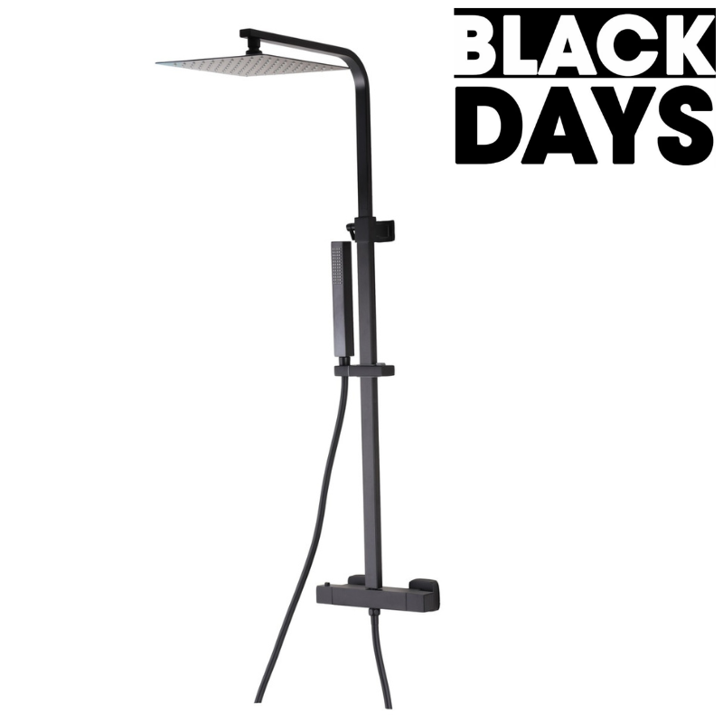 Colonne de douche thermostatique NILA 25x25 cm noir mat