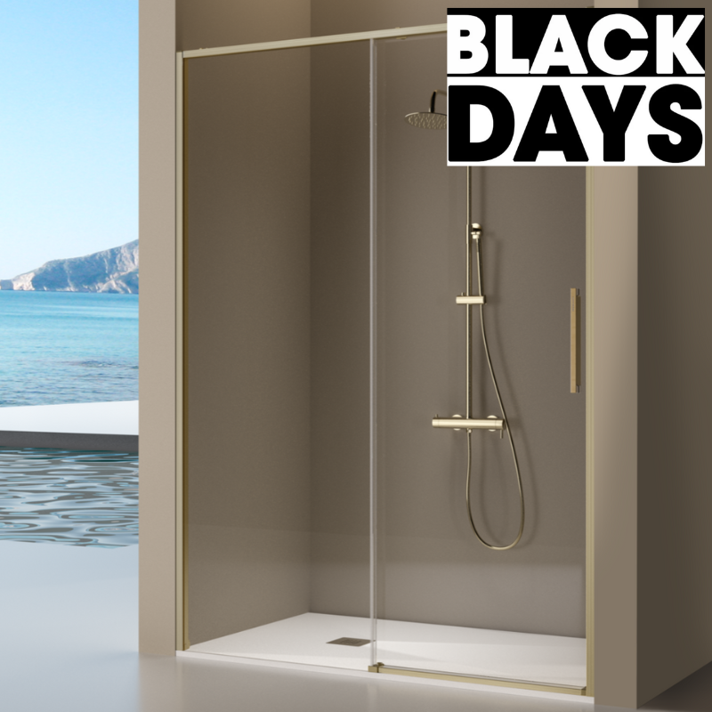 Paroi de douche dorée fixe + porte coulissante DELTA or brossé