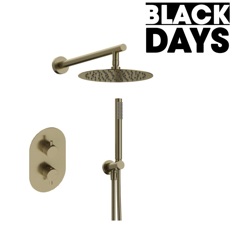Kit de douche thermostatique à encastrer LOOP or brossé