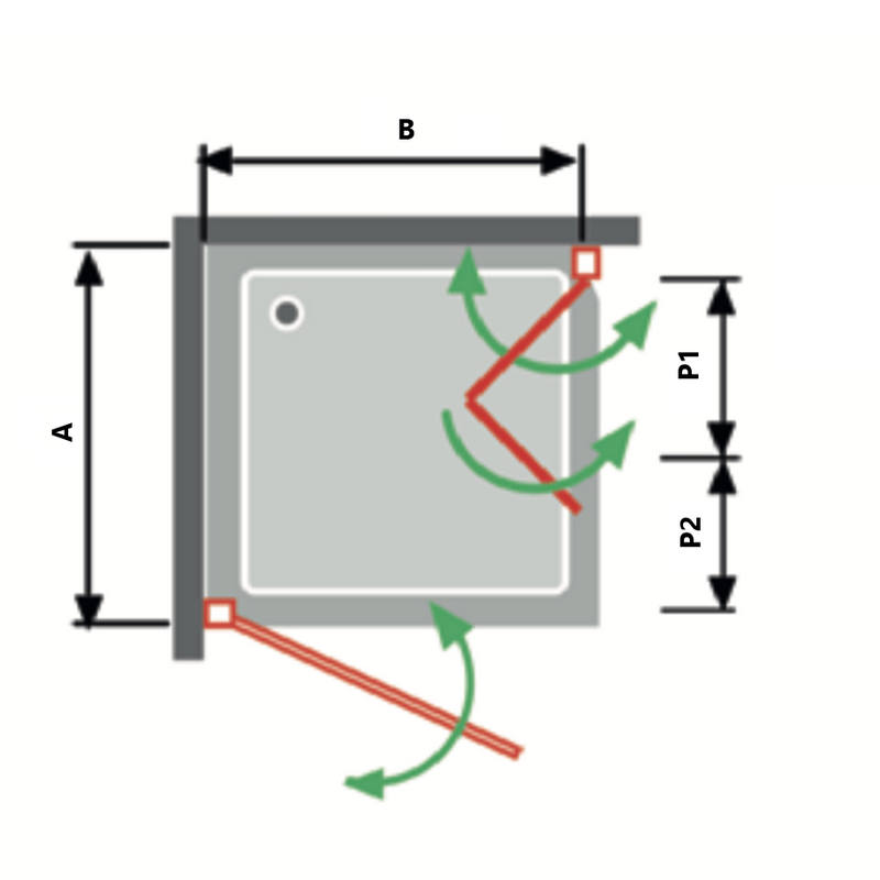 Paroi de douche accès en angle NARDI 1 porte pivotante + 1 porte pliante à droite