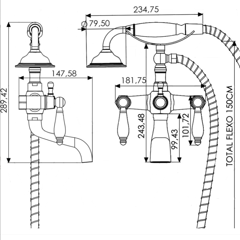 Robinet mélangeur mural rétro pour baignoire FLORINA or ancien