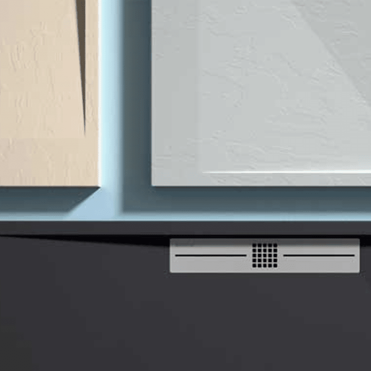 Receveur de douche extra plat EDIS en résine surface ardoisée - grille inox - Le Monde du Bain