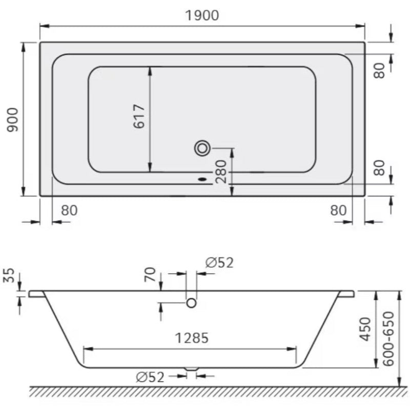 Kronenbach Baignoire Cube duo 190 x 90 cm