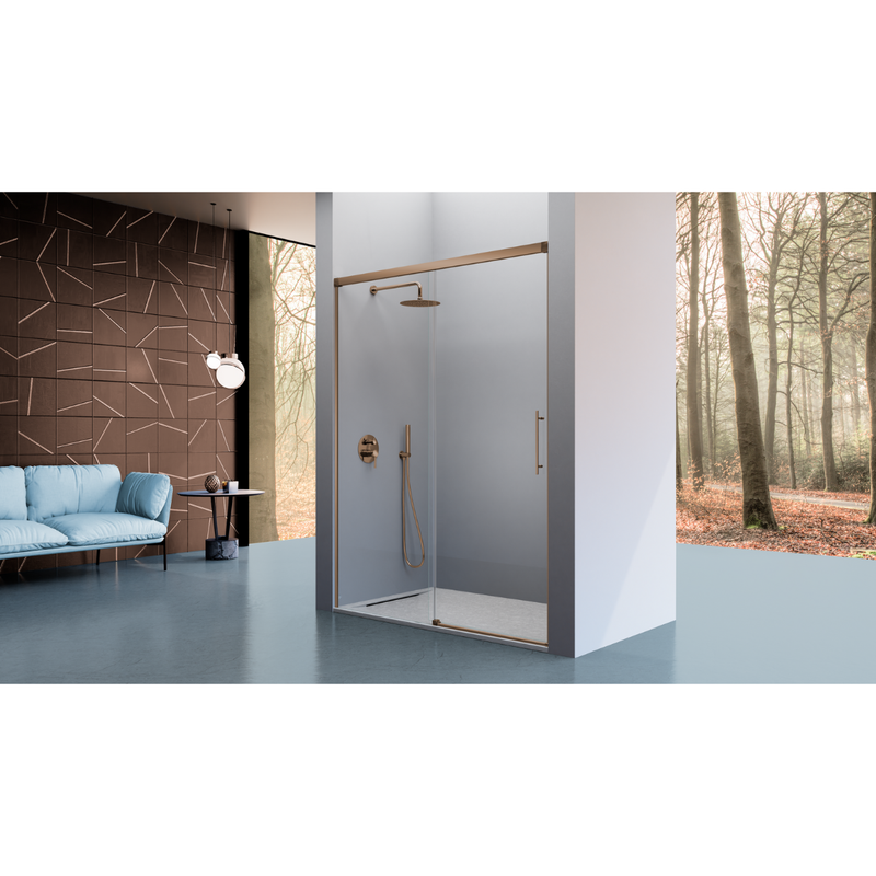 Paroi de douche fixe + Porte coulissante URBAN bronze - Le Monde du Bain