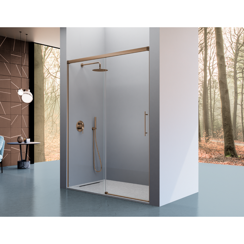Paroi de douche fixe + Porte coulissante URBAN bronze - Le Monde du Bain
