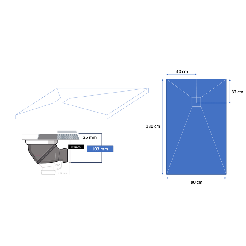 Dimensions Receveur de douche extra plat finition marbre - Le Monde du bain