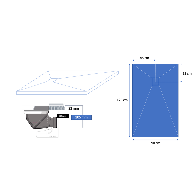 Dimensions Receveur de douche extra plat finition marbre - Le Monde du bain