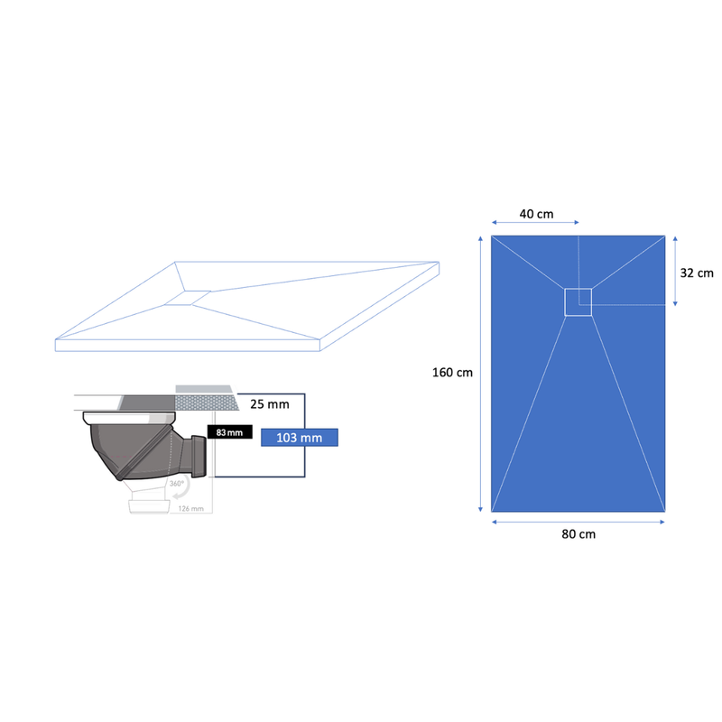 Dimensions Receveur de douche extra plat finition marbre - Le Monde du bain
