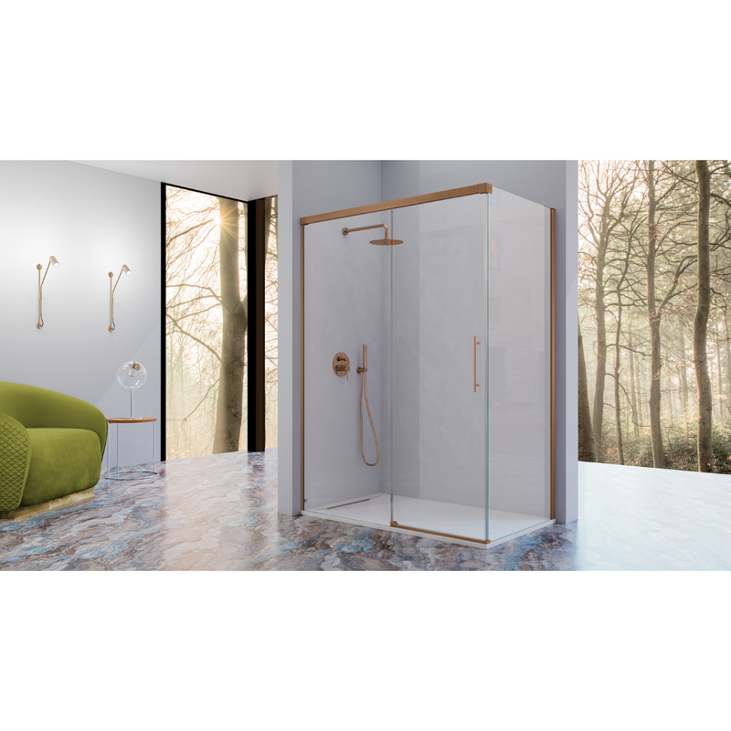 Paroi de douche fixe avec Porte coulissante + Paroi latérale URBAN bronze - Le Monde du Bain