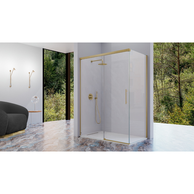 Paroi de douche fixe avec Porte coulissante + Paroi latérale URBAN or brossé - Le Monde du Bain