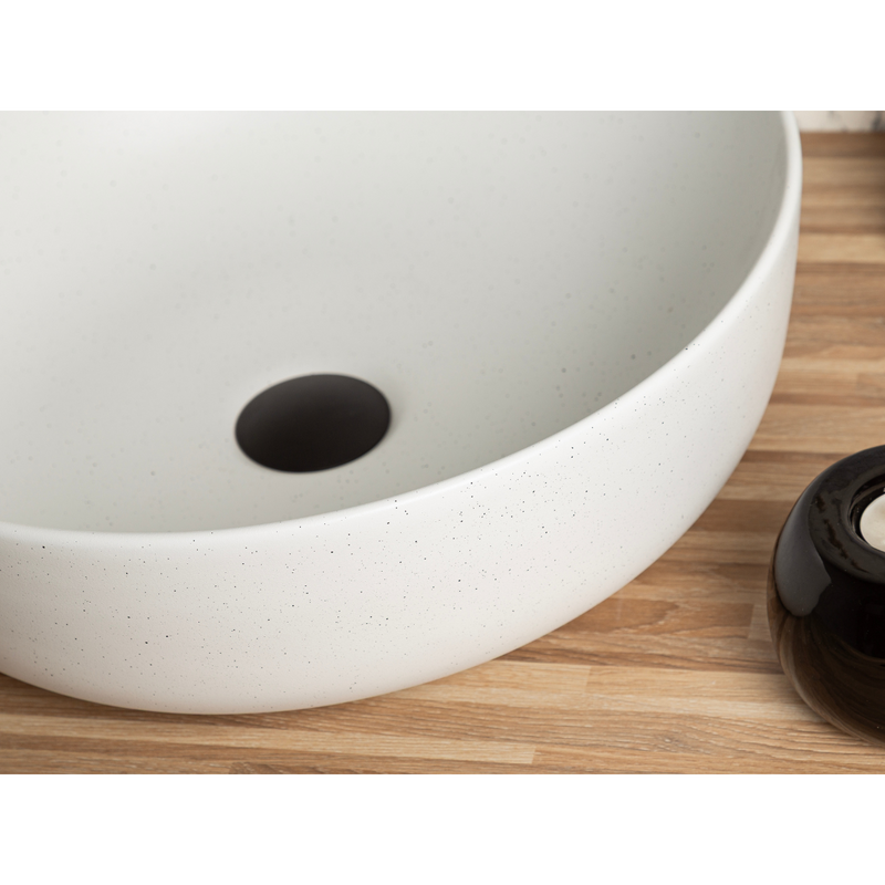 Vasque à poser ronde en céramique GRANA blanc mat granité