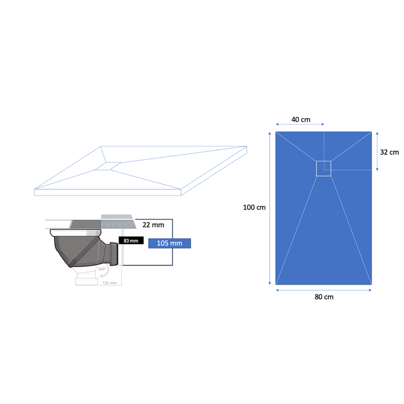 Dimensions Receveur de douche extra plat finition marbre - Le Monde du bain