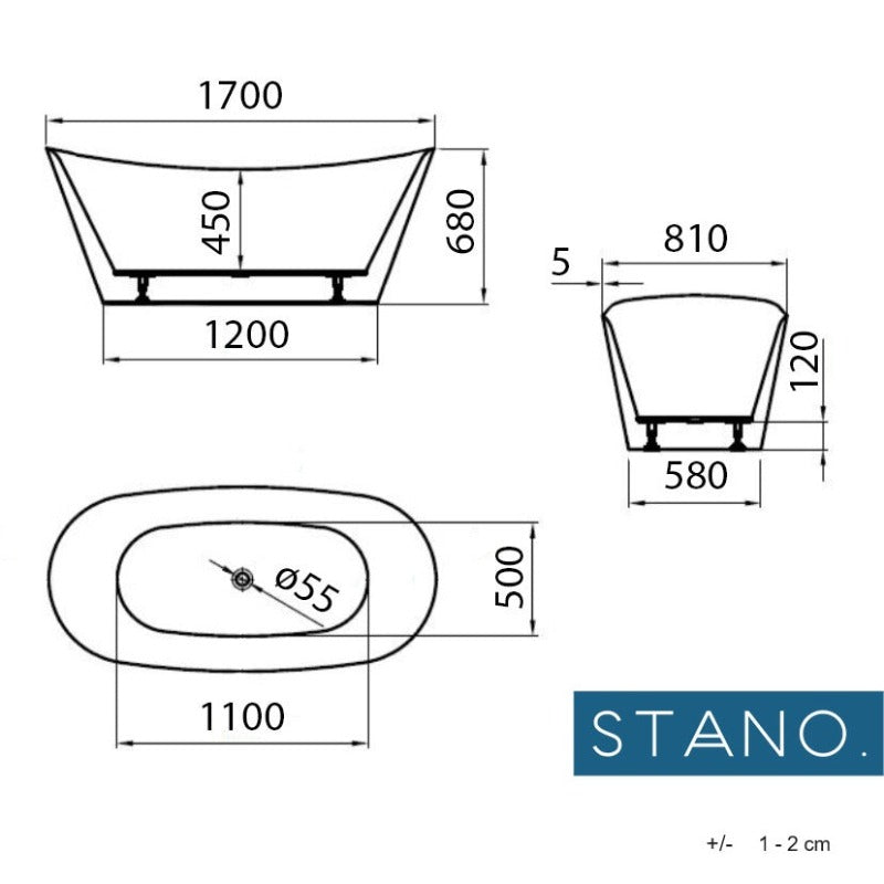 Baignoire îlot design ovale PALMA blanche brillante ou mate