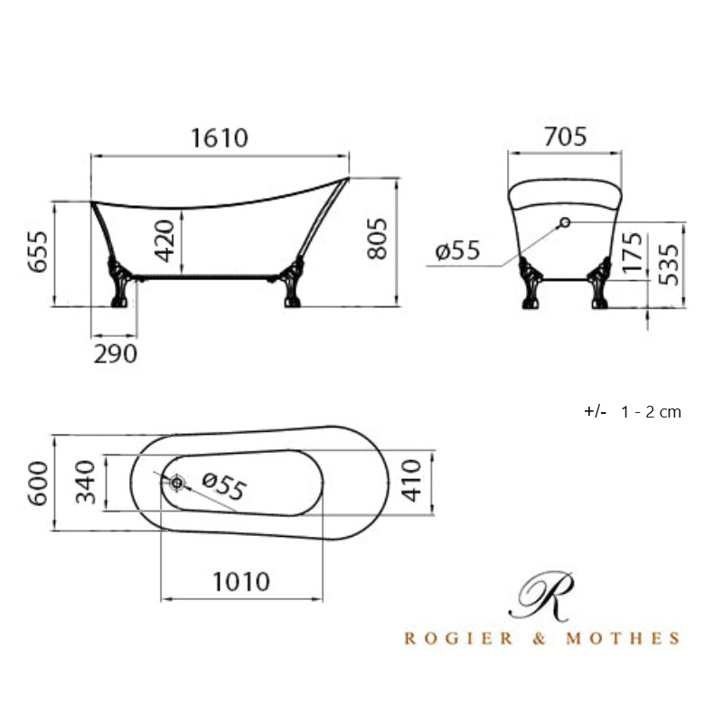 Baignoire rétro ancienne sur pieds dimensions Balmain - Le Monde du Bain