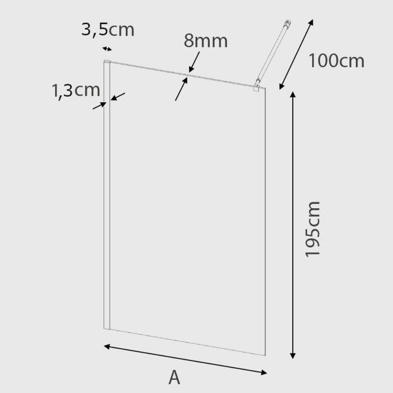 Dimensions - Paroi de douche fixe FRESH avec profil OR BROSSÉ - Le Monde du Bain
