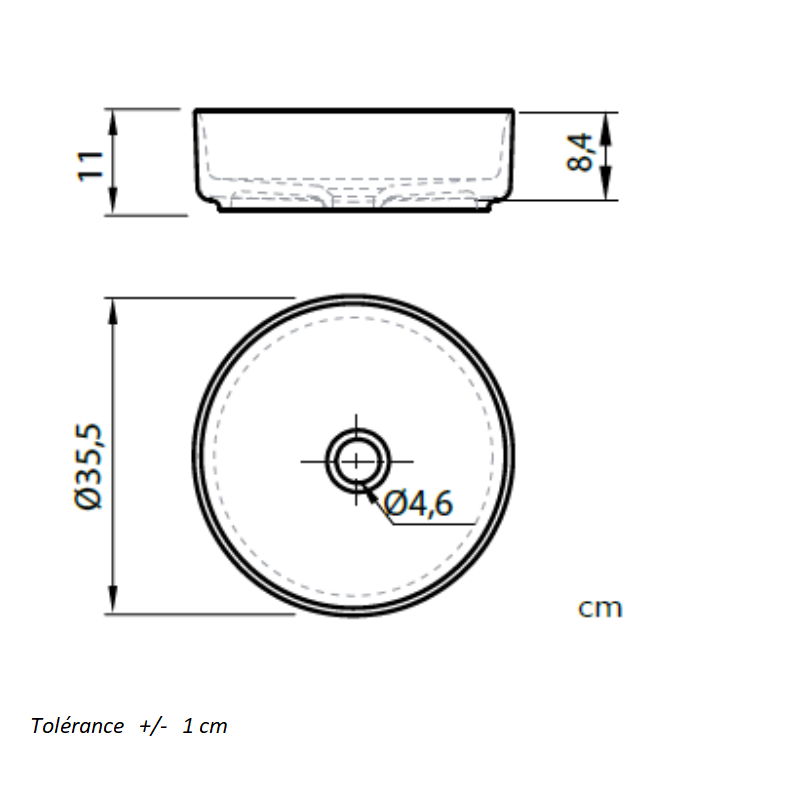 Dimensions Vasque à poser ronde en céramique MARSALA blanc - Le Monde du Bain