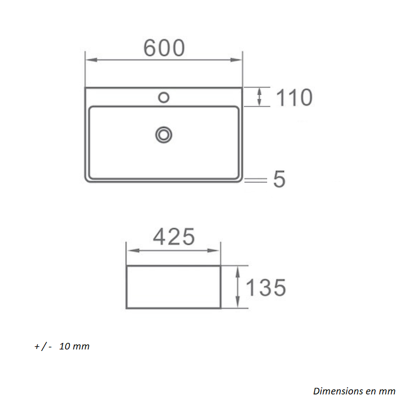 Vasque à poser rectangulaire en céramique ESTERO