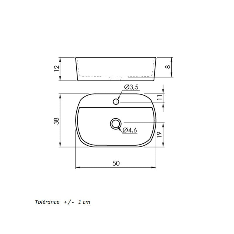 Dimensions - Vasque à poser en céramique MARINO blanc - Le Monde du Bain
