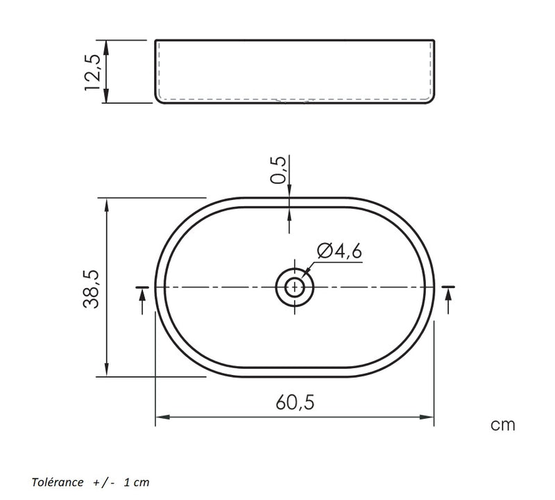 Dimensions - Vasque à poser en céramique TRAPANI blanc brillant - Le Monde du Bain