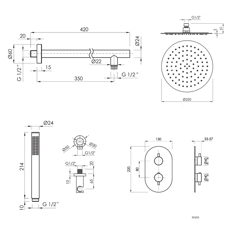 Kit de douche thermostatique à encastrer LOOP or brossé
