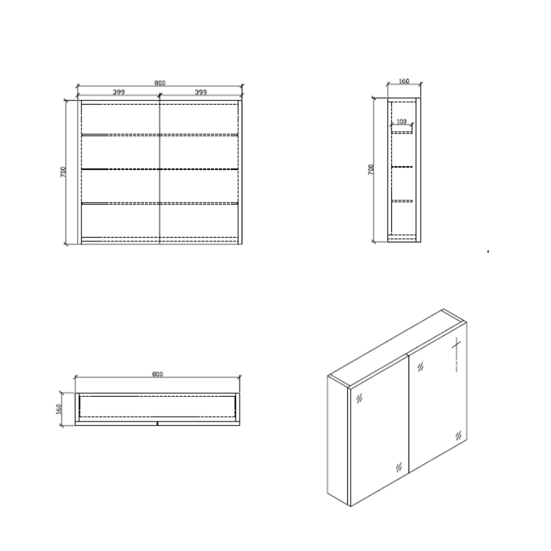 Dimensions - Armoire de toilette bloc-miroir SIENA largeur 80 cm, noyer - Le Monde du Bain