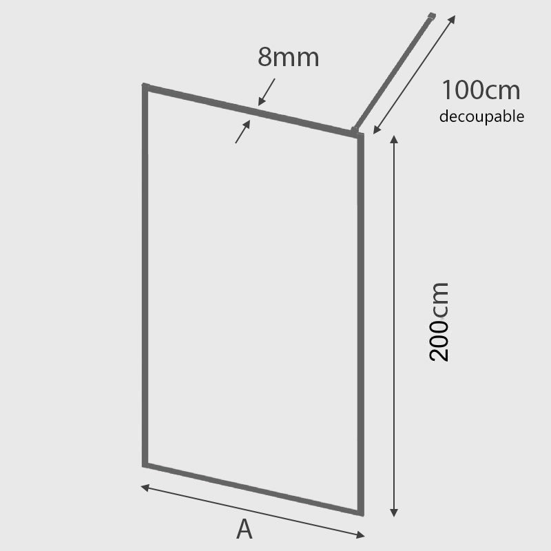 Dimensions paroi de douche fixe FRESH PERIMETRAL noire, verre cannelé