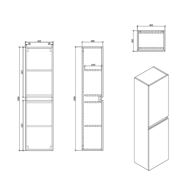 Dimensions - Grande armoire de rangement SIENA hauteur 150 cm, noyer