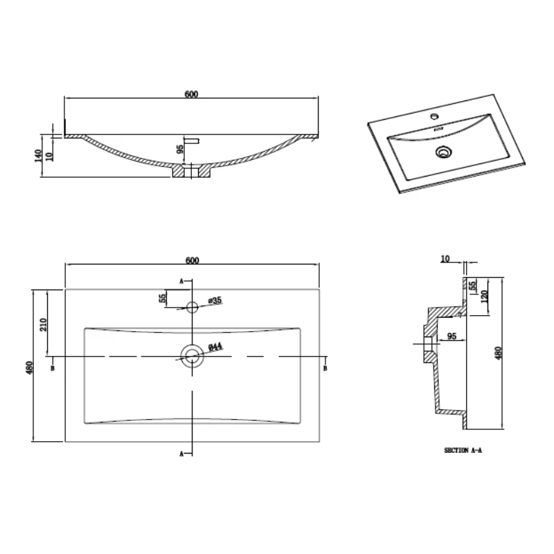 Dimensions - Meuble salle de bain design simple vasque SIENA largeur 80 cm, noyer - Le Monde du Bain
