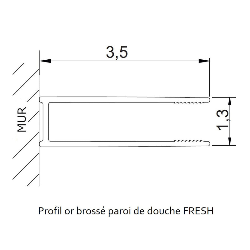 Dimensions profil - Paroi de douche fixe FRESH avec profil OR BROSSÉ - Le Monde du Bain