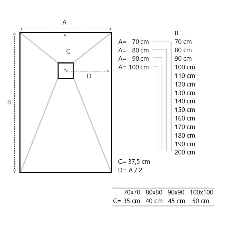 Dimensions - Receveur de douche extra plat PURE en résine surface ardoisée blanc - Le Monde du Bain